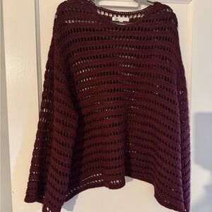 DR2 by Daniel Rain Bell Sleeve Pointelle Sweater in Red Wine